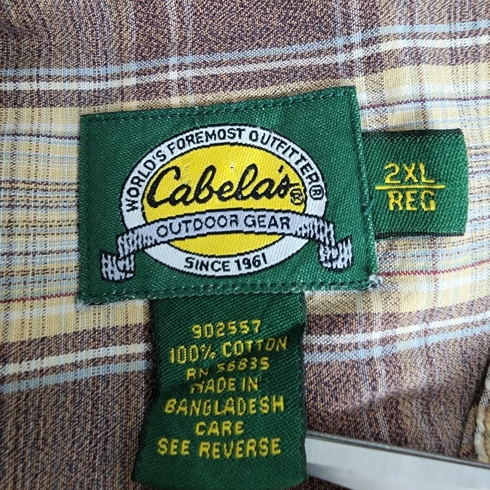Cabela's Plaid Cream & Brown Men's Short Sleeve Shirt Size 2XL - Picture 3 of 5